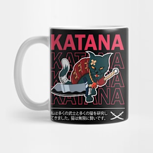 Fierce Repeated Katana Text Cat T-Shirt Mug